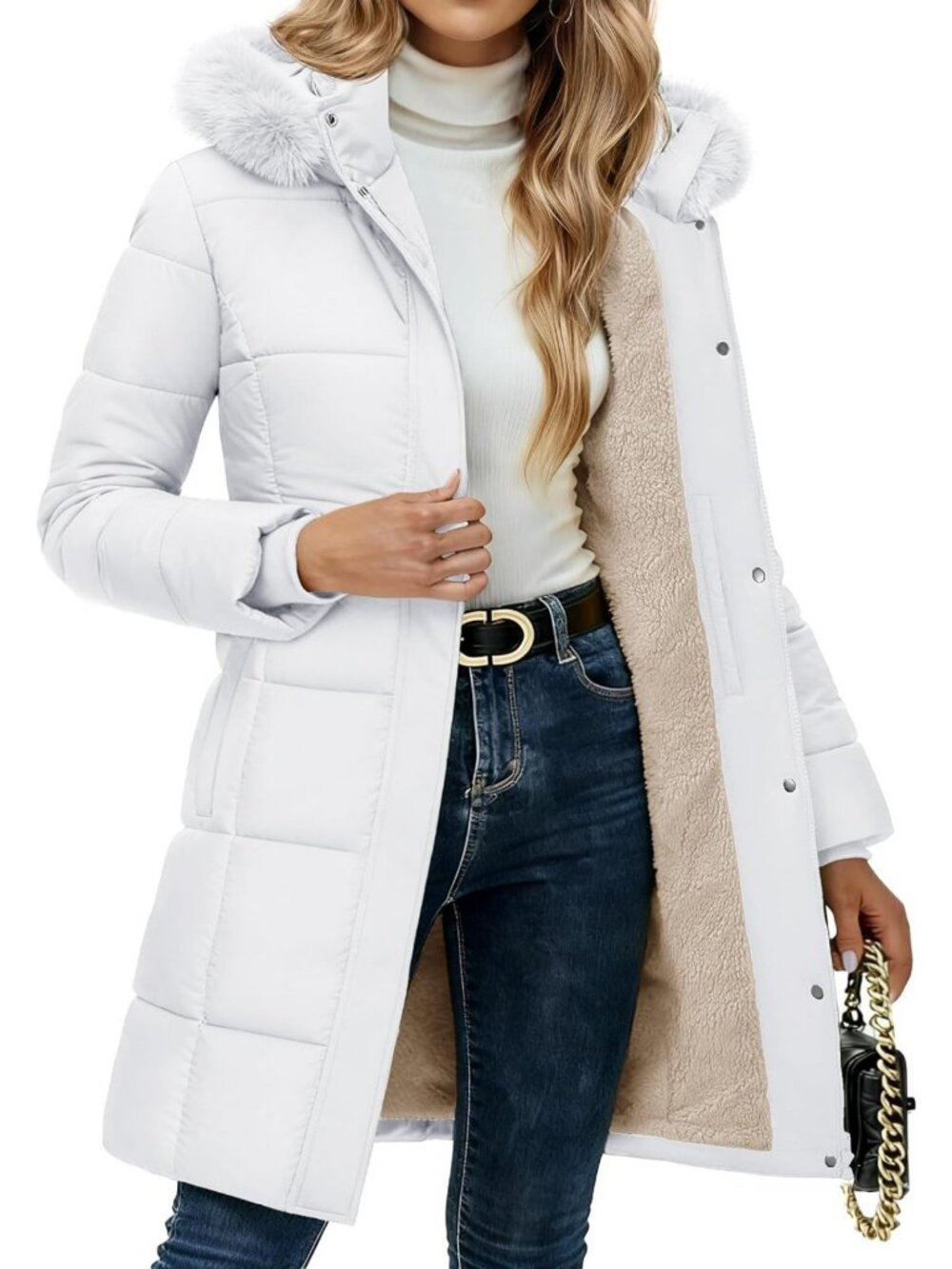 Cozy Women's Long Winter Down Coat | Fleece Lined Puffer Jacket for Cold Weather